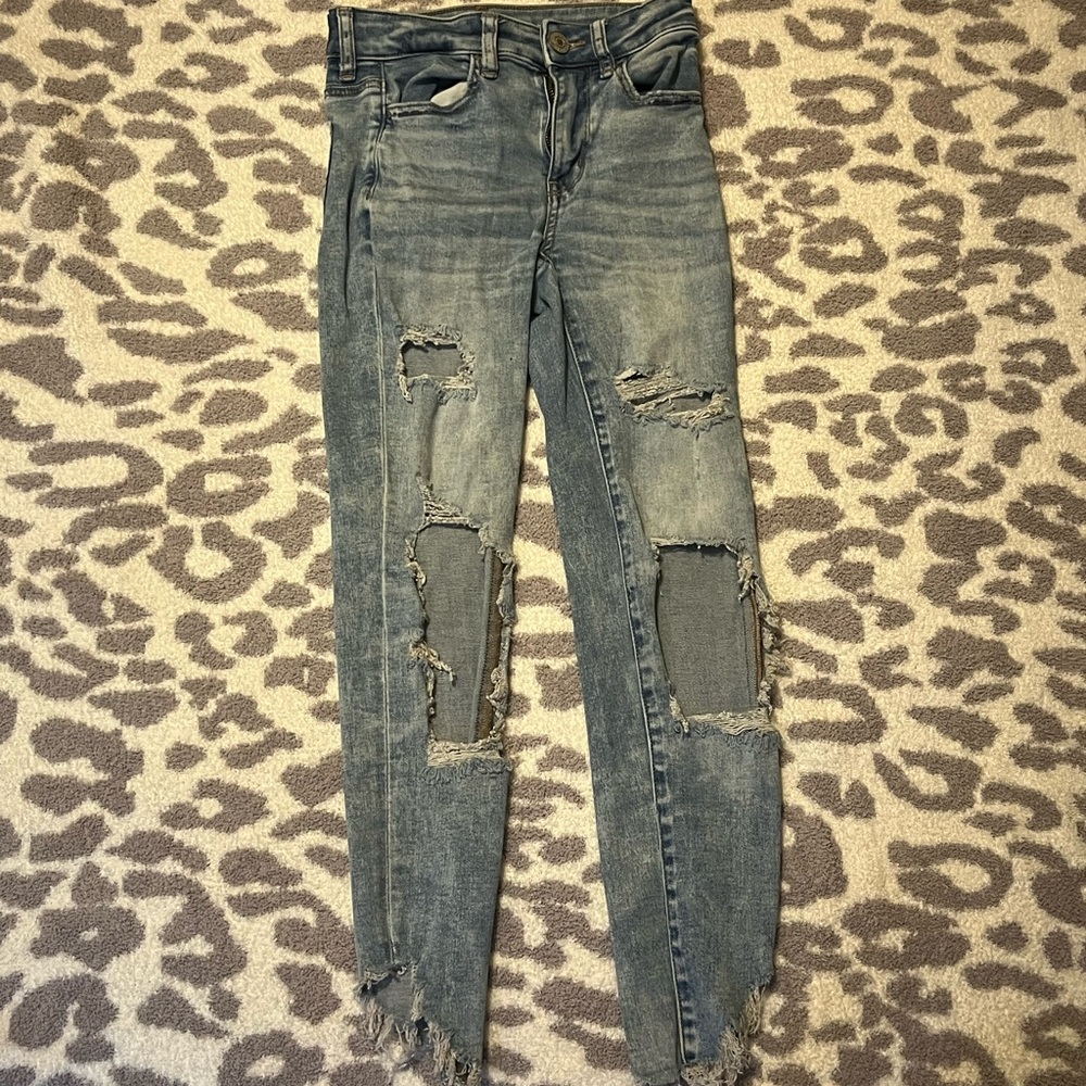 American Eagle Outfitters Ripped Blue Skinny Jeans
